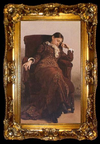 framed  llya Yefimovich Repin Protrait of Vera Alekseevna Repina (mk09, ta009-2