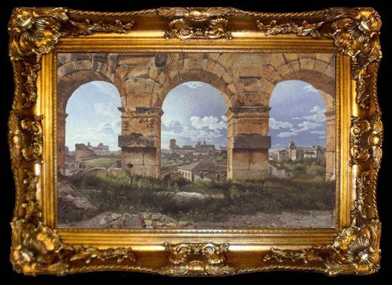 framed  Christoffer Wilhelm Eckersberg View through Three Northwest Arcades of the Colosseum in Rome Storm Gathering over the City (mk22), ta009-2
