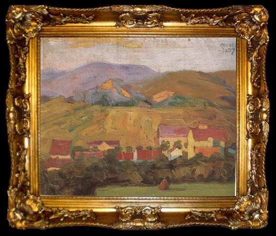 framed  Egon Schiele Village with Mountain (mk12), ta009-2