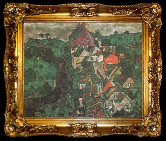 framed  Egon Schiele Krumau Landscape (Town and River) (mk12), ta009-2