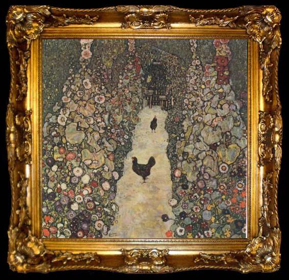 framed  Gustav Klimt Garden Path with Chickens (mk20), ta009-2