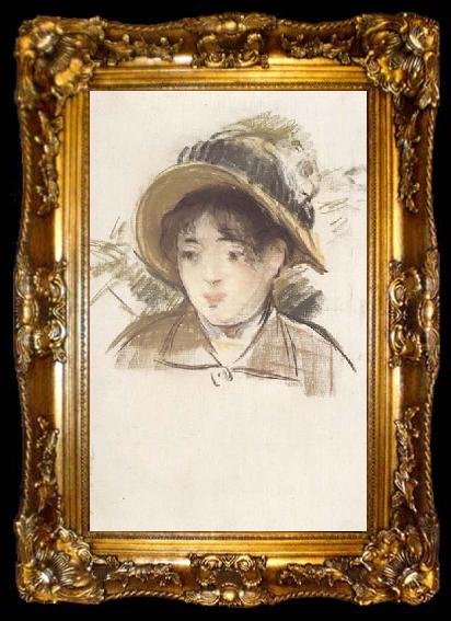 framed  Edouard Manet Jeune fille en chapeau d
