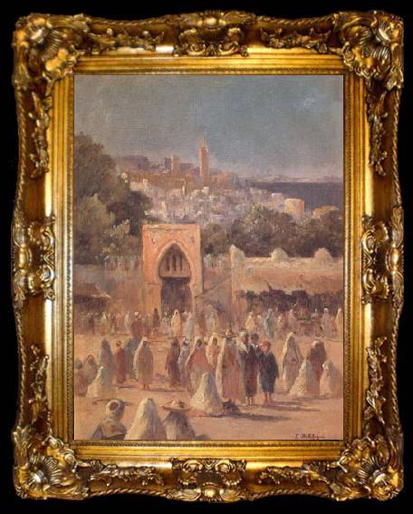 framed  Eugene Delahogue Place du marche a Tanger (mk32), ta009-2