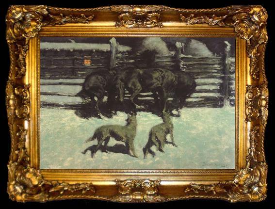framed  Frederic Remington The Call for Help (mk43), ta009-2