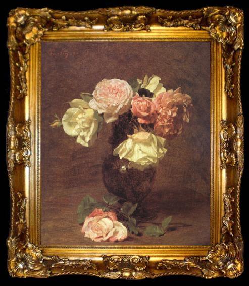 framed  Henri Fantin-Latour White and Pink Roses (nn03), ta009-2