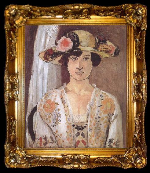 framed  Henri Matisse Woman in a Flowered Hat (mk35), ta009-2