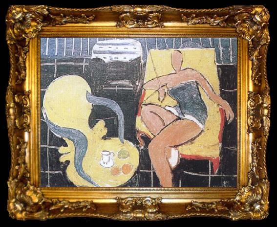 framed  Henri Matisse rDancer and Rocaille Armchair on a Black Background (mk35), ta009-2