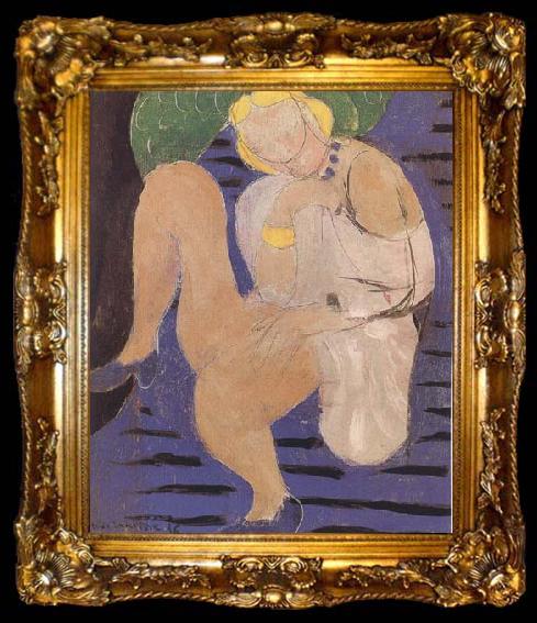 framed  Henri Matisse Nude Woman on a Blue Background (mk35), ta009-2