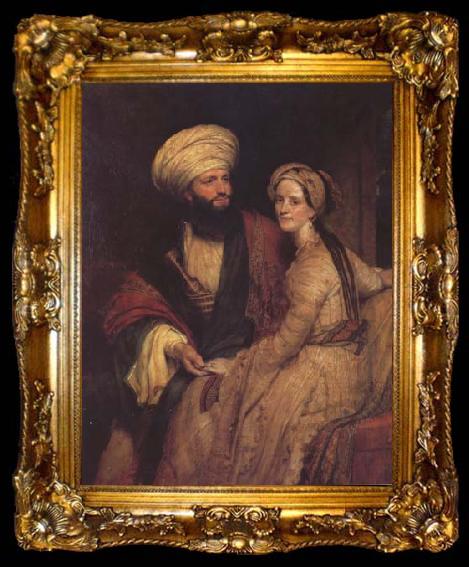 framed  Henry William Pickersgill Portrait of James Silk Buckingham and his Wife in Arab Costume of Baghdad of 1816 (mk32), ta009-2