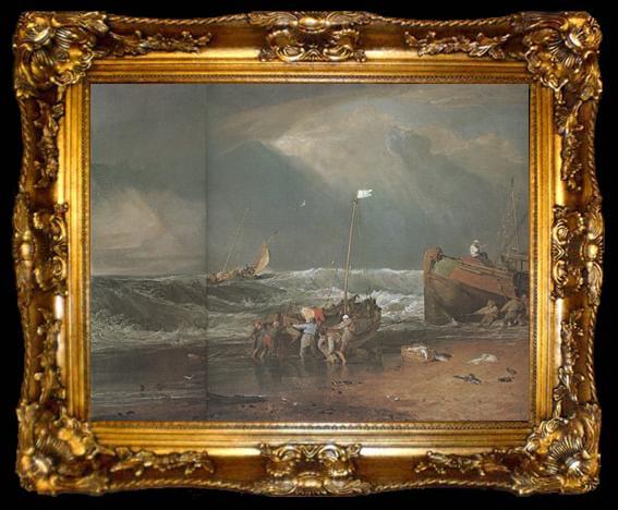 framed  Joseph Mallord William Turner A coast scene with fisherman hauling a boat ashore (mk31), ta009-2
