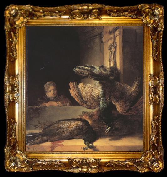 framed  REMBRANDT Harmenszoon van Rijn Still life with two dead Peacocks and a Girl (mk33), ta009-2