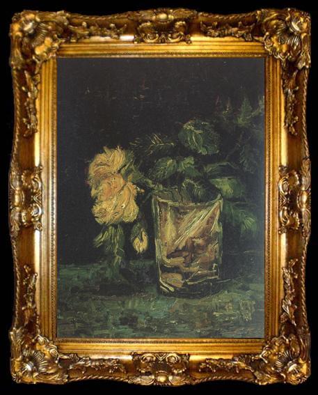 framed  Vincent Van Gogh Glass with  Roses (nn04), ta009-2