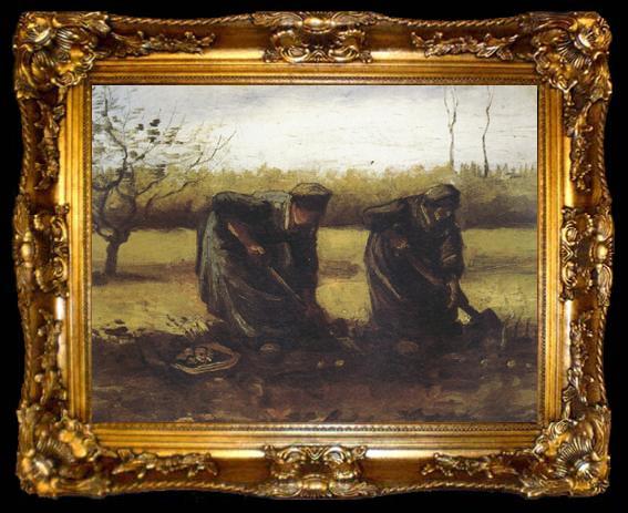 framed  Vincent Van Gogh Two Peasant Women Digging Potatos (nn04), ta009-2