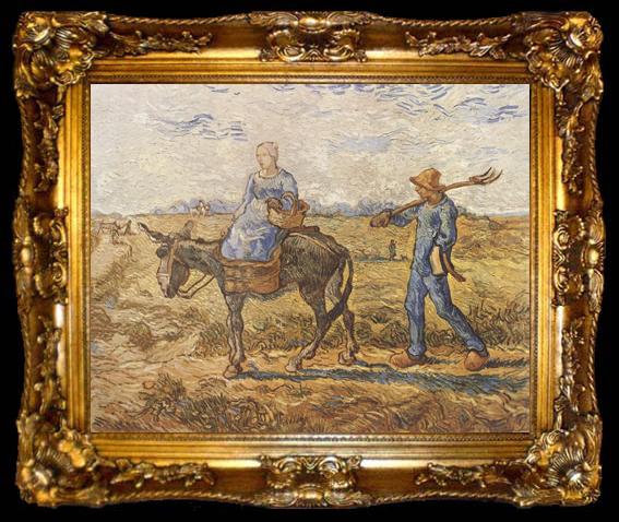 framed  Vincent Van Gogh Morning:Peasant Couple Going to Work (nn04), ta009-2