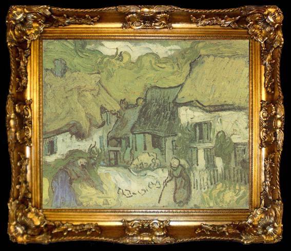framed  Vincent Van Gogh Thatched Cottages in jorgus (nn04), ta009-2