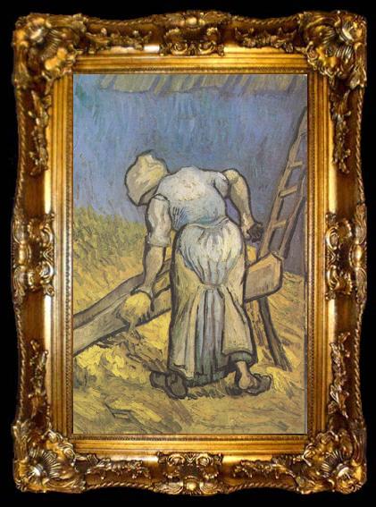 framed  Vincent Van Gogh Peasant Woman Cutting Straw (nn04), ta009-2