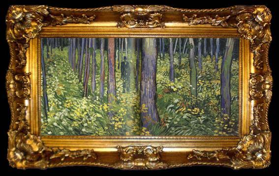 framed  Vincent Van Gogh Undergrowth with Two Figures (nn04), ta009-2