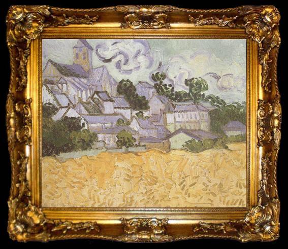 framed  Vincent Van Gogh View of Auvers with Church (nn04), ta009-2