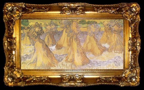 framed  Vincent Van Gogh Sheaves of Wheat (nn04), ta009-2