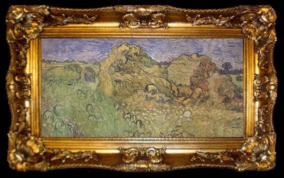 framed  Vincent Van Gogh Field with Wheat Stacks (nn04), ta009-2