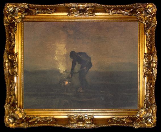 framed  Vincent Van Gogh Peasant Burning Weeds (nn04), ta009-2