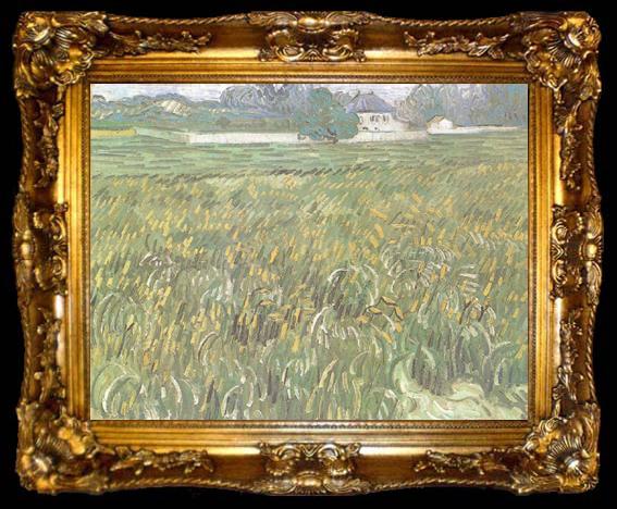 framed  Vincent Van Gogh Wheat Field at Auvers with White House (nn04), ta009-2