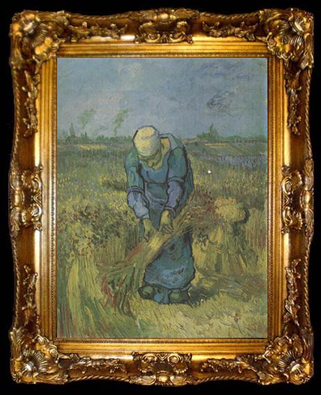 framed  Vincent Van Gogh Peasant Woman Binding Sheaves (nn04), ta009-2