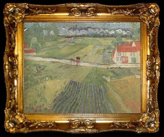framed  Vincent Van Gogh Landscape wiith Carriage and Train in the Background (nn04), ta009-2