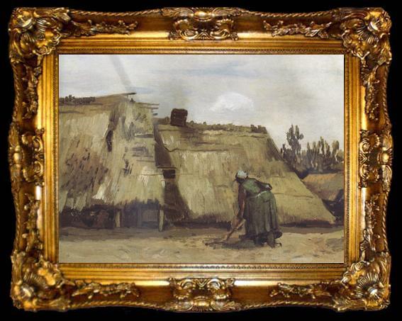 framed  Vincent Van Gogh Cottage with Woman Digging (nn04), ta009-2
