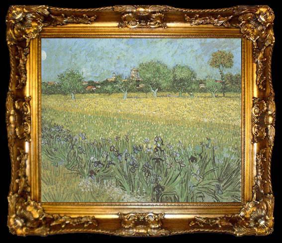 framed  Vincent Van Gogh View of Arles with Irises in the Foreground (nn04), ta009-2