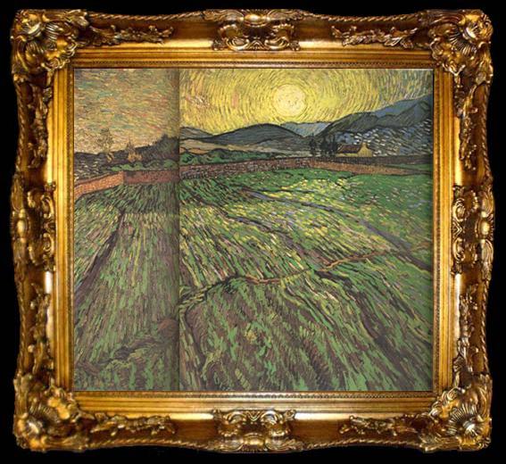 framed  Vincent Van Gogh Enclosed Field with Risihng Sun (nn04), ta009-2