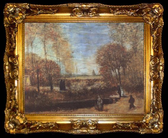 framed  Vincent Van Gogh The Parsonage Garden at Nuenen with Pond and Figures (nn04), ta009-2