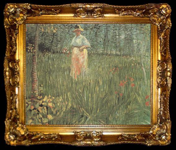 framed  Vincent Van Gogh A Woman Walking in a Garden (nn04), ta009-2