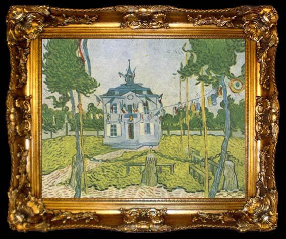 framed  Vincent Van Gogh Auvers Town Hall on 14 july 1890, ta009-2