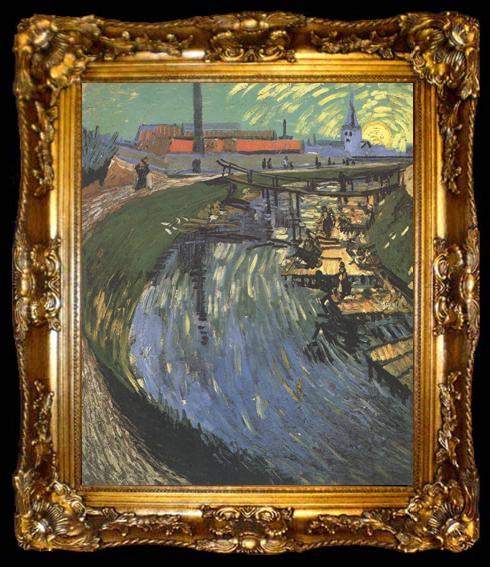 framed  Vincent Van Gogh The Roubine du Roi Canal wtih Washerwomen (nn04), ta009-2