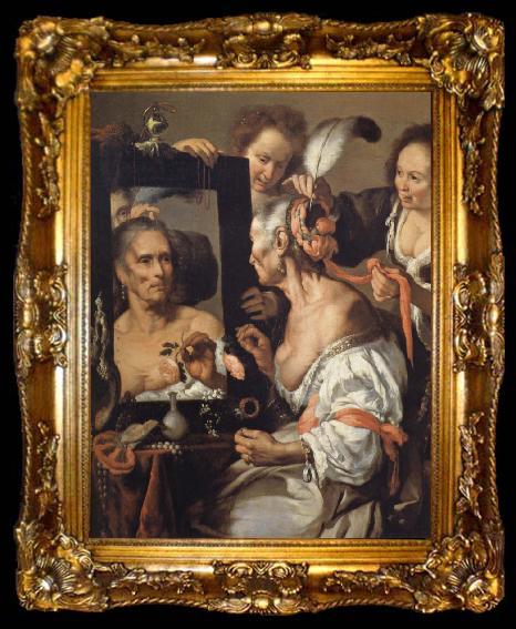 framed  Bernardo Strozzi Woman at the mirror, ta009-2