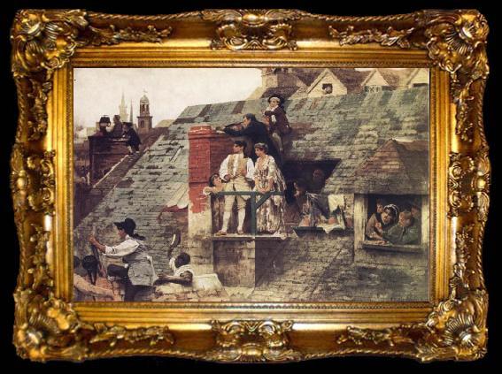 framed  Edwin Howland Blashfield The Boston People Watching From the Housetops,Firing at Bunker Hill, ta009-2