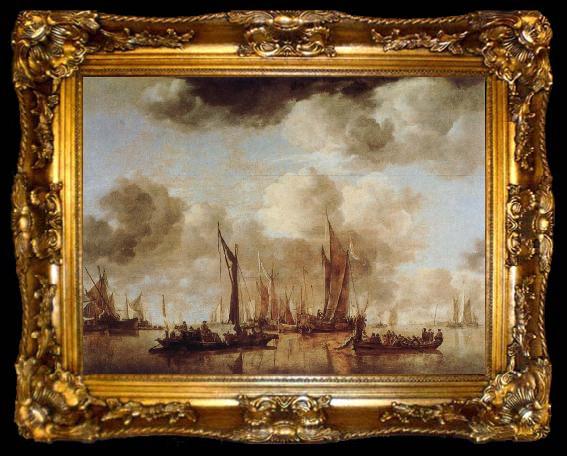 framed  Jan van de Capelle Shipping Scene with a Dutch Yacht Firing a Salure, ta009-2