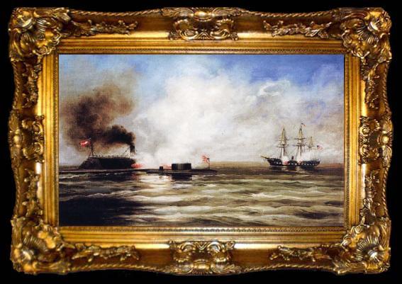 framed  Xanthus Russell Smith Battle between The Monitor and Merrimac, ta009-2