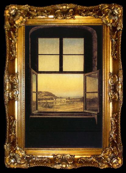 framed  johann christian Claussen Dahl View through a Window to the Chateau of Pillnitz, ta009-2