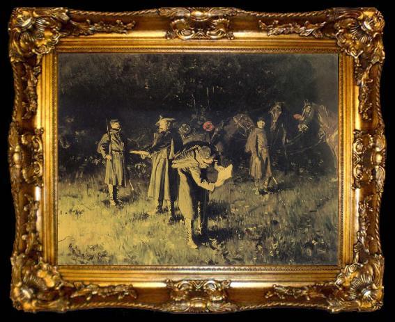 framed  unknow artist Federal troops reading a message at fireside, ta009-2