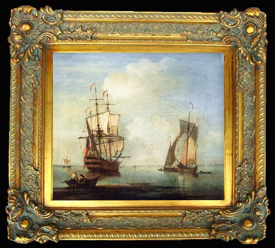 framed  Monamy, Peter A clam scene,with two small drying sails, Ta012-2