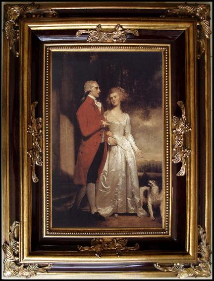 framed  George Romney Sir Christopher and Lady Sykes strolling in the garden at Sledmere, ta206