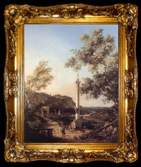 framed  Canaletto Capriccio: River Landscape with a Column f, ta009-2