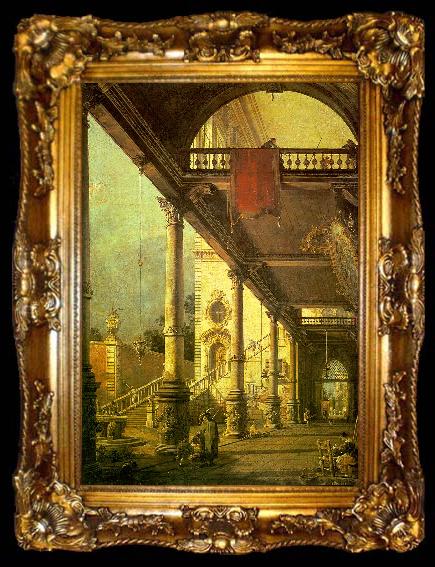 framed  Canaletto Capriccio, A Colonnade opening onto the Courtyard of a Palace, ta009-2