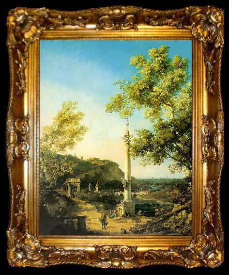 framed  Canaletto Capriccio-River Landscape with a Column, a Ruined Roman Arch and Reminiscences of England, ta009-2