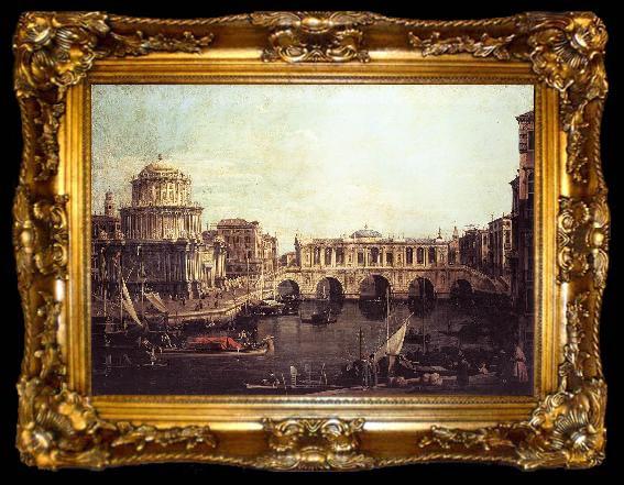 framed  Canaletto Capriccio: The Grand Canal, with an Imaginary Rialto Bridge and Other Buildings fg, ta009-2
