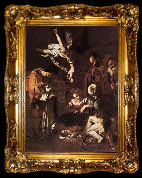 framed  Caravaggio Nativity with St Francis and St Lawrence fdg, ta009-2