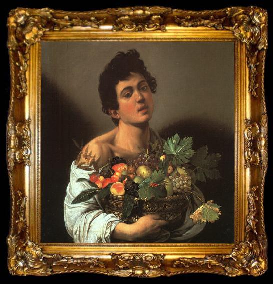 framed  Caravaggio Youth with a Flower Basket, ta009-2