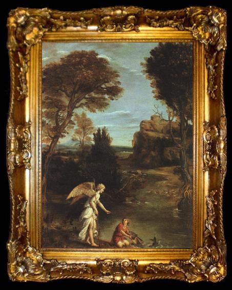 framed  Domenichino Landscape with Tobias Laying Hold of the Fish, ta009-2